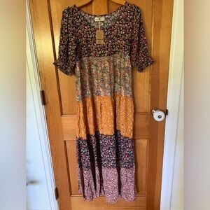 XS Natural Life patchwork floral maxi dress